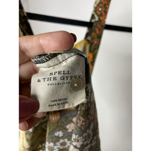 Spell & the Gypsy Collective Mustard Desert Daisy Pinafore Mini Dress Women's XS - Picture 10 of 11